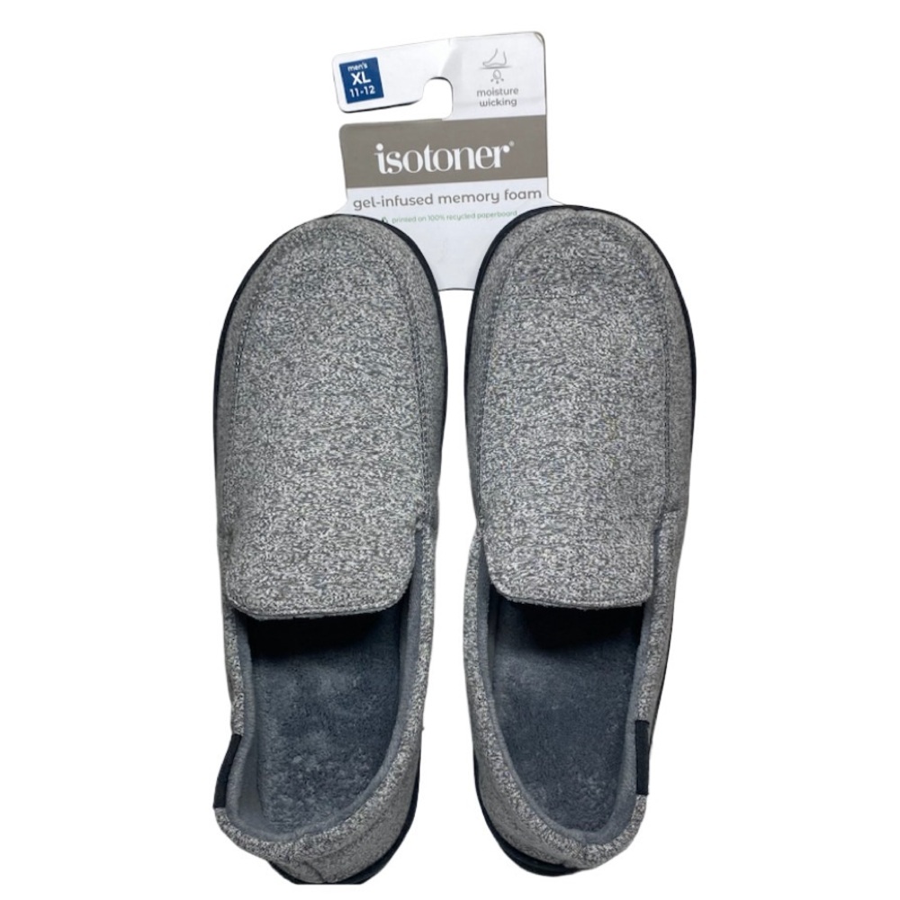 Isotoner Gel Infused Memory Foam Slippers Men’s XL (11-12) Gray Moisture Wicking